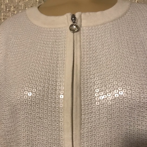 Quacker Factory White Sequins Zip Up Sweater, S - Picture 2 of 3